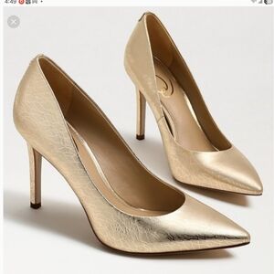 NWT And Box Sam Edelman Hazel Gold Crackle Leather Heels Size 7.5